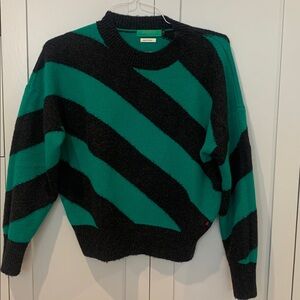 Authentic Clare V Black and Green Striped Knit Sweater